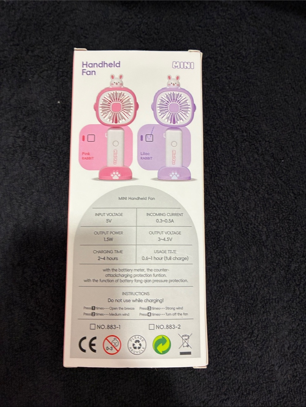 Mini Fan Rabbit Pink Handheld Desk Fan NWT - Picture 2 of 4